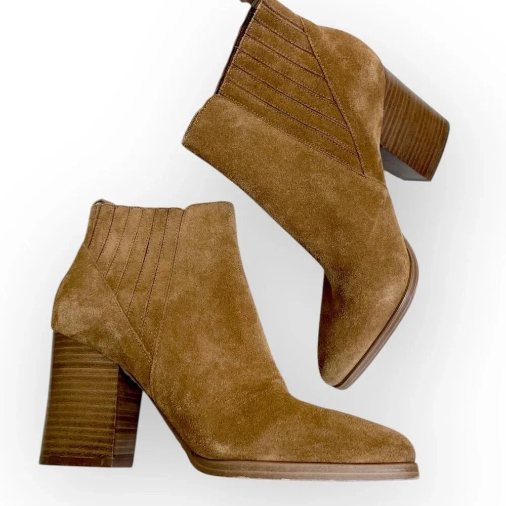 Marc Fisher Alva Suede Ankle Booties With Stacked Heel - Picture 3 of 11